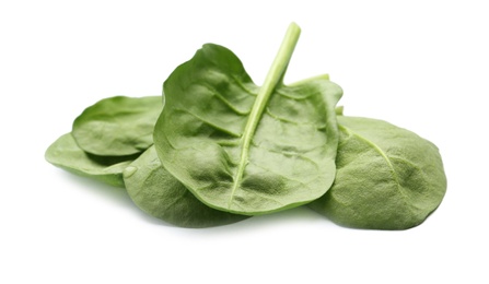 Pile of fresh spinach leaves isolated on white