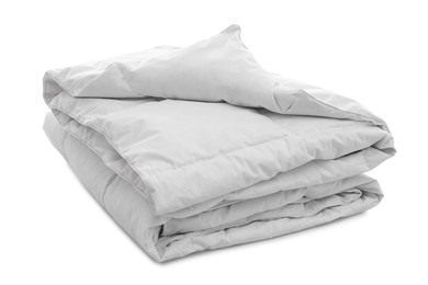 Photo of New soft folded blanket isolated on white