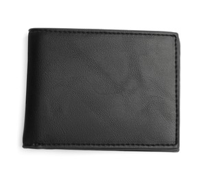 Photo of Stylish black leather wallet isolated on white