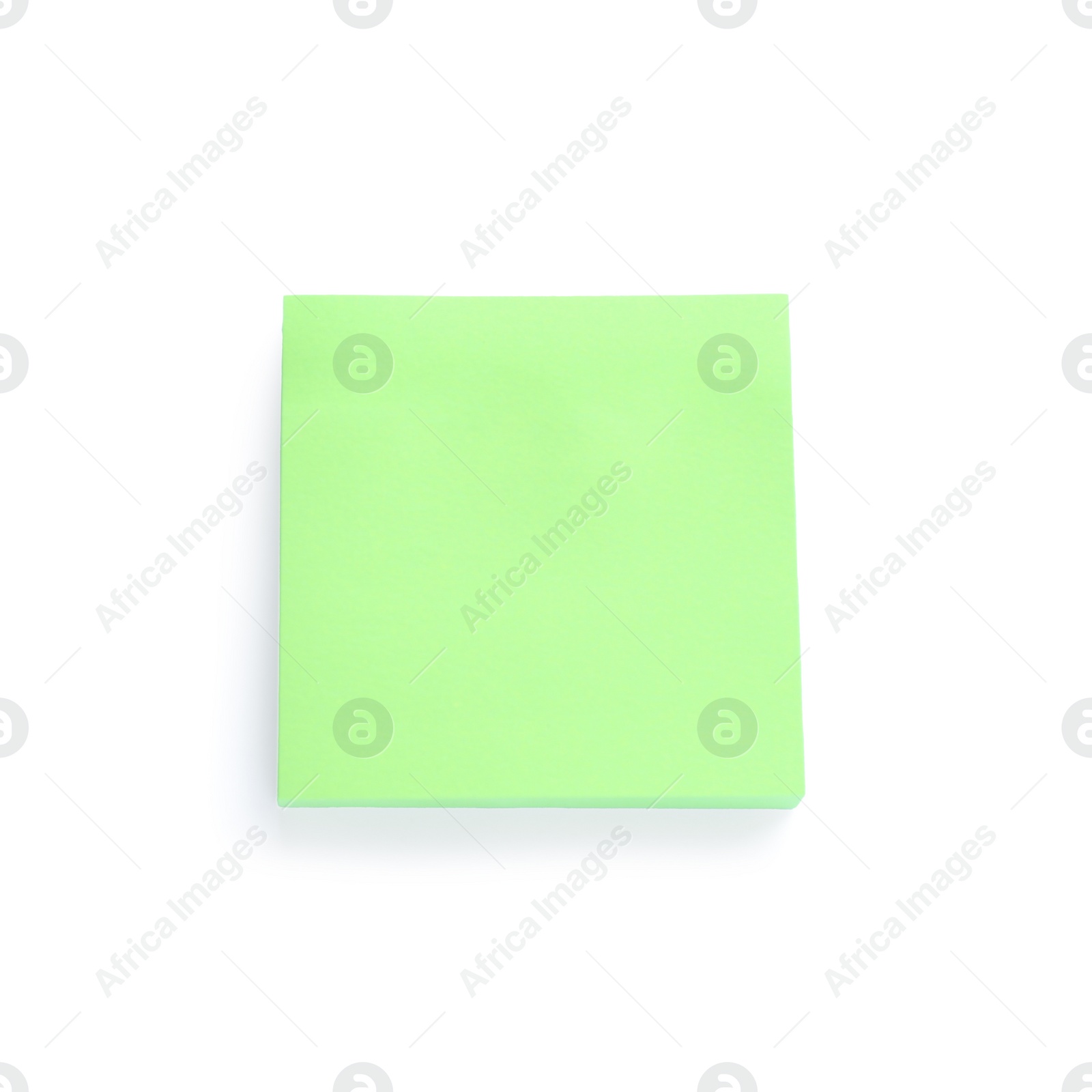 Photo of Blank green sticky note on white background, top view