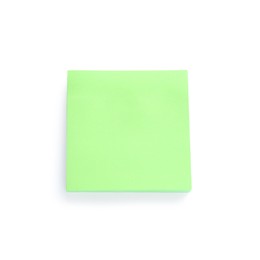 Photo of Blank green sticky note on white background, top view