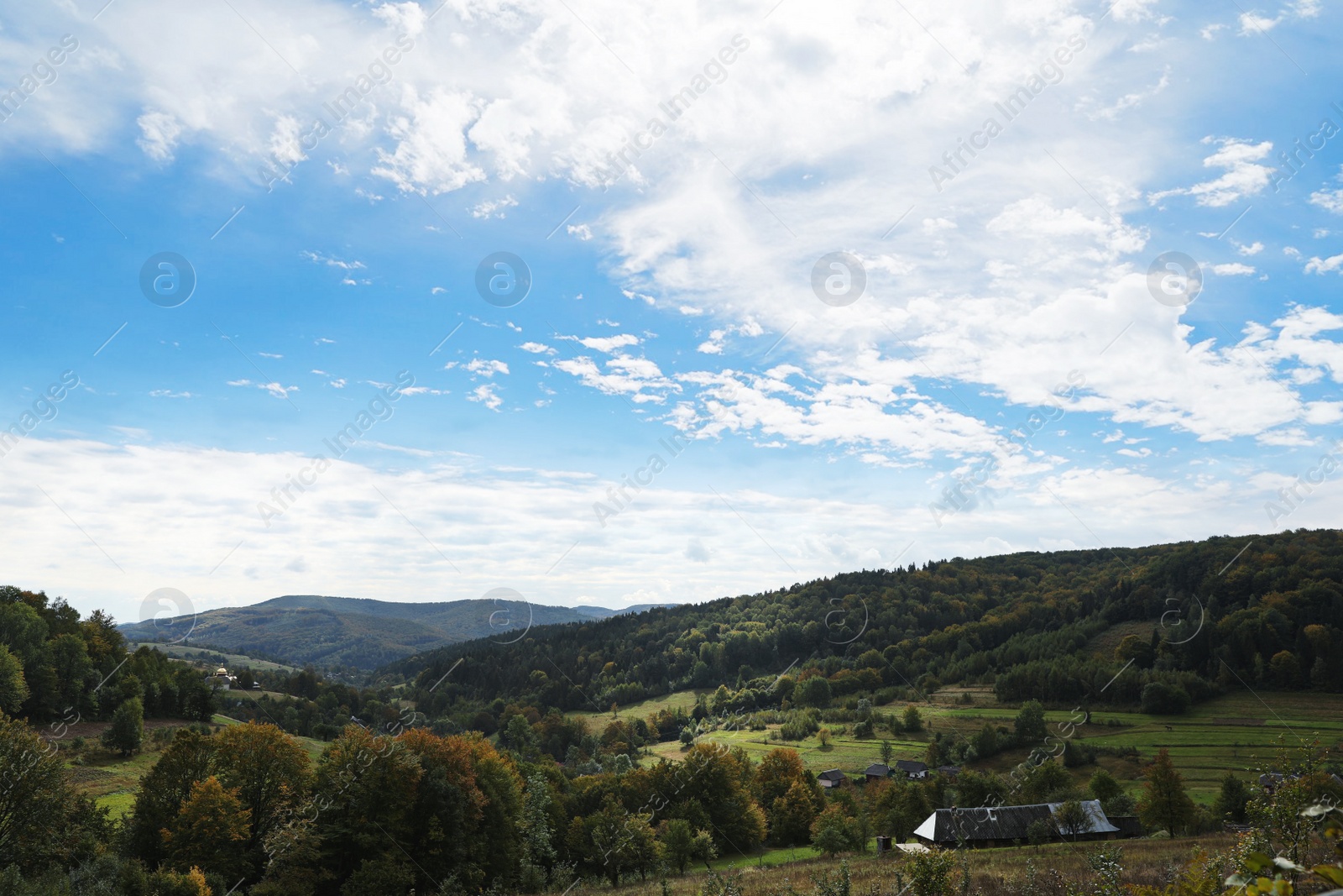 Photo of Beautiful mountain landscape with forest and village