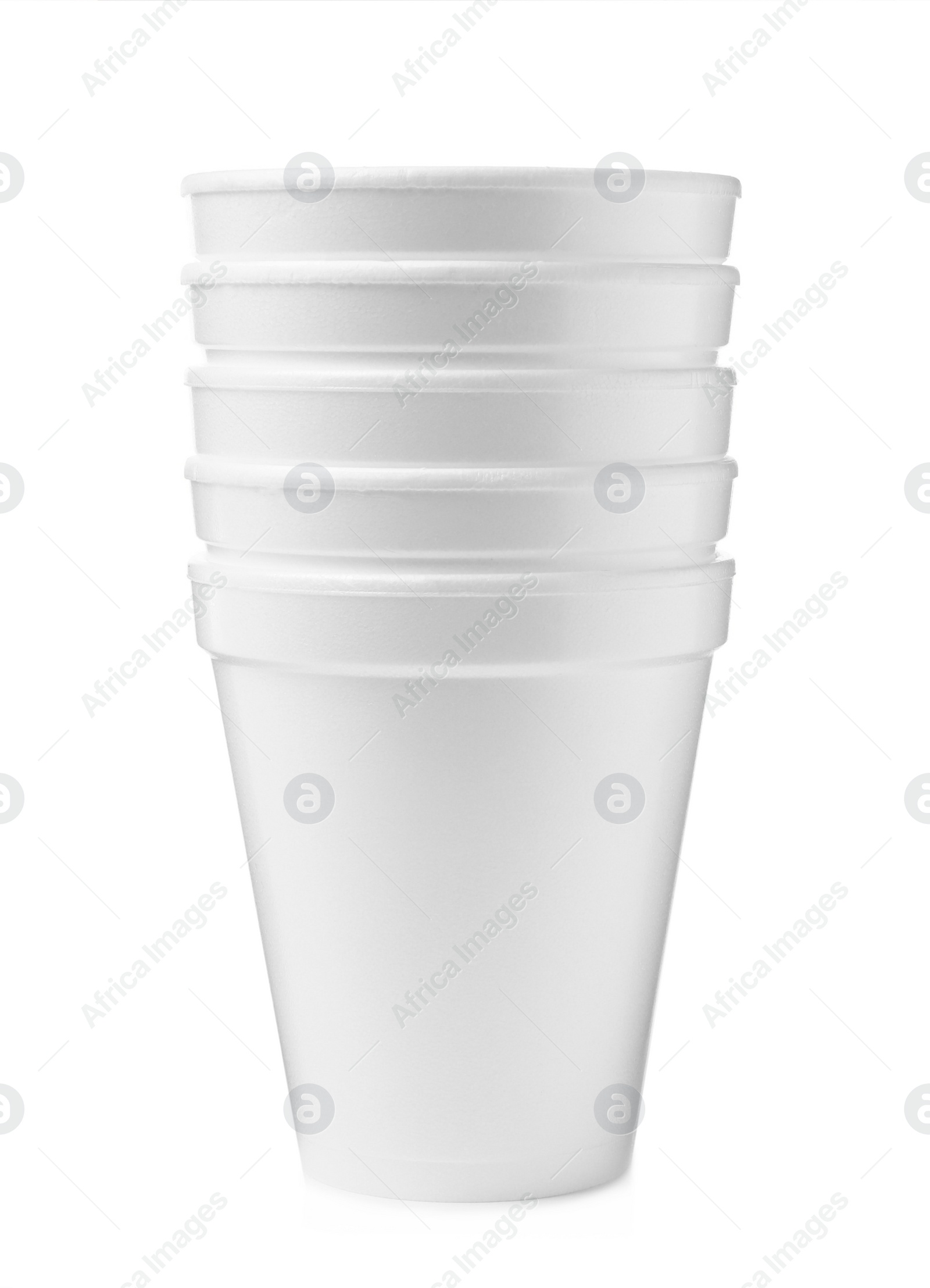 Photo of Stack of styrofoam cups on white background
