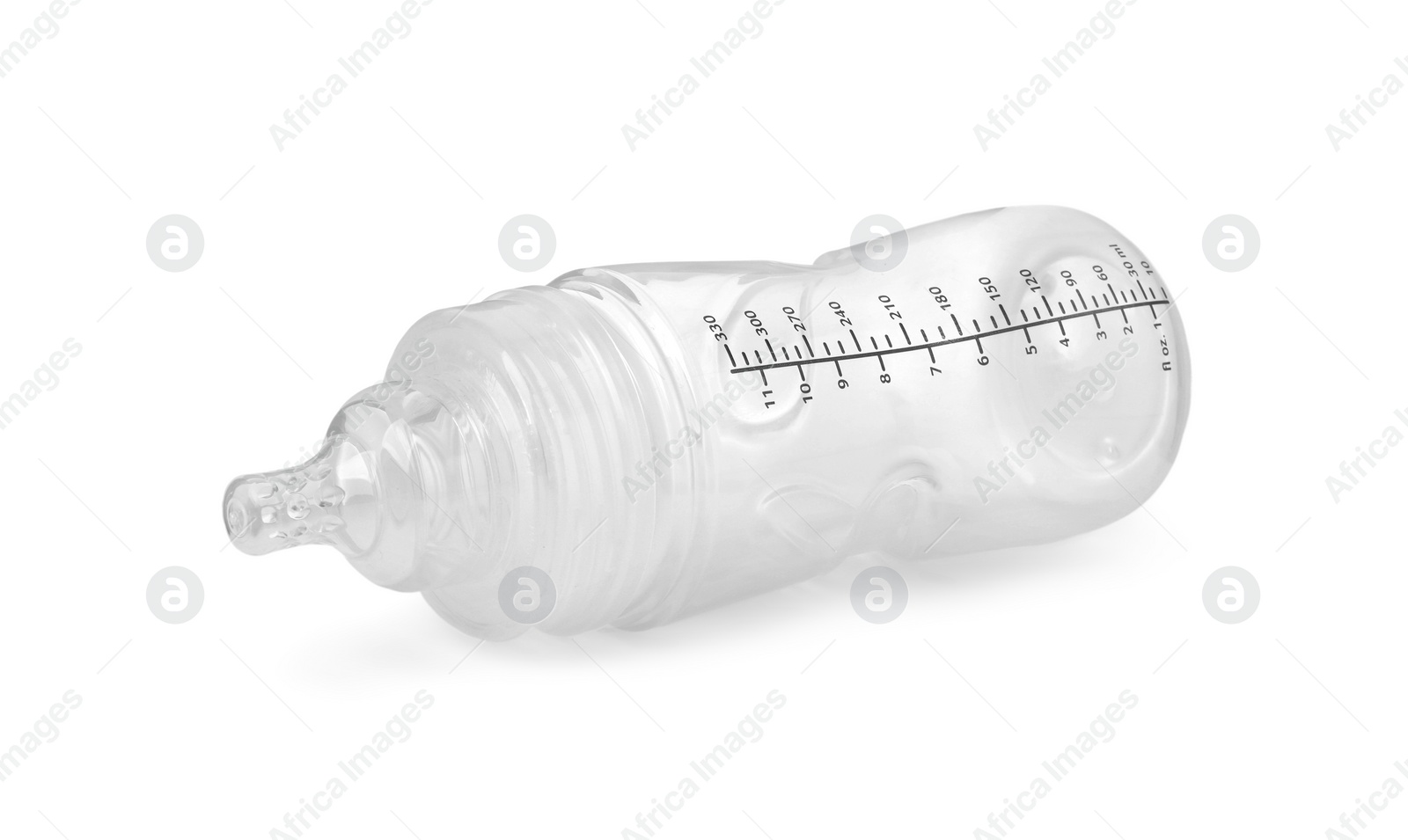 Photo of Empty feeding bottle for infant formula isolated on white