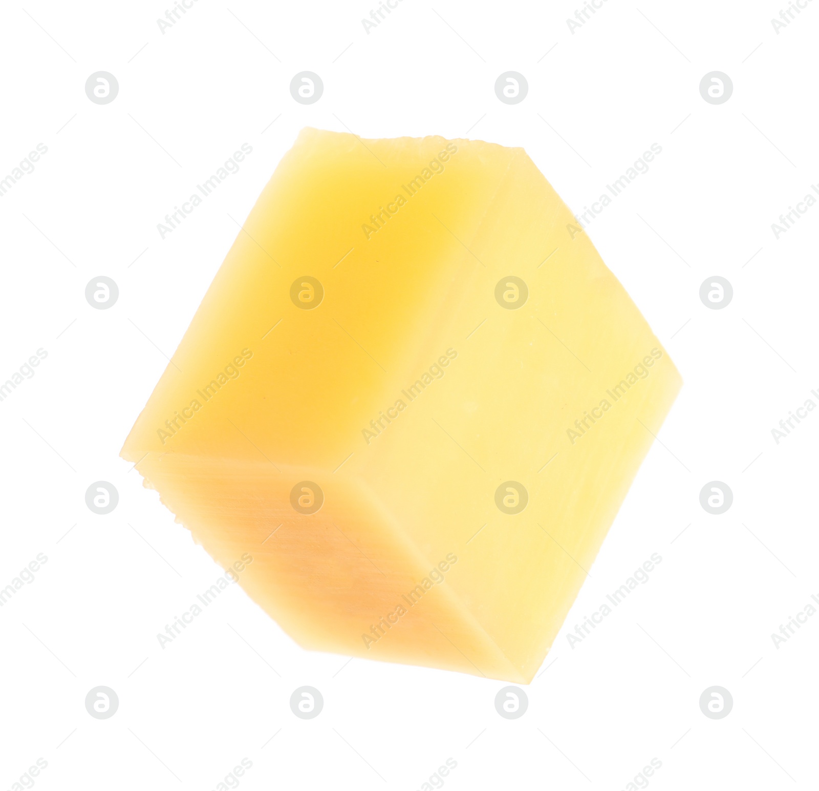 Photo of Cube of delicious cheese isolated on white