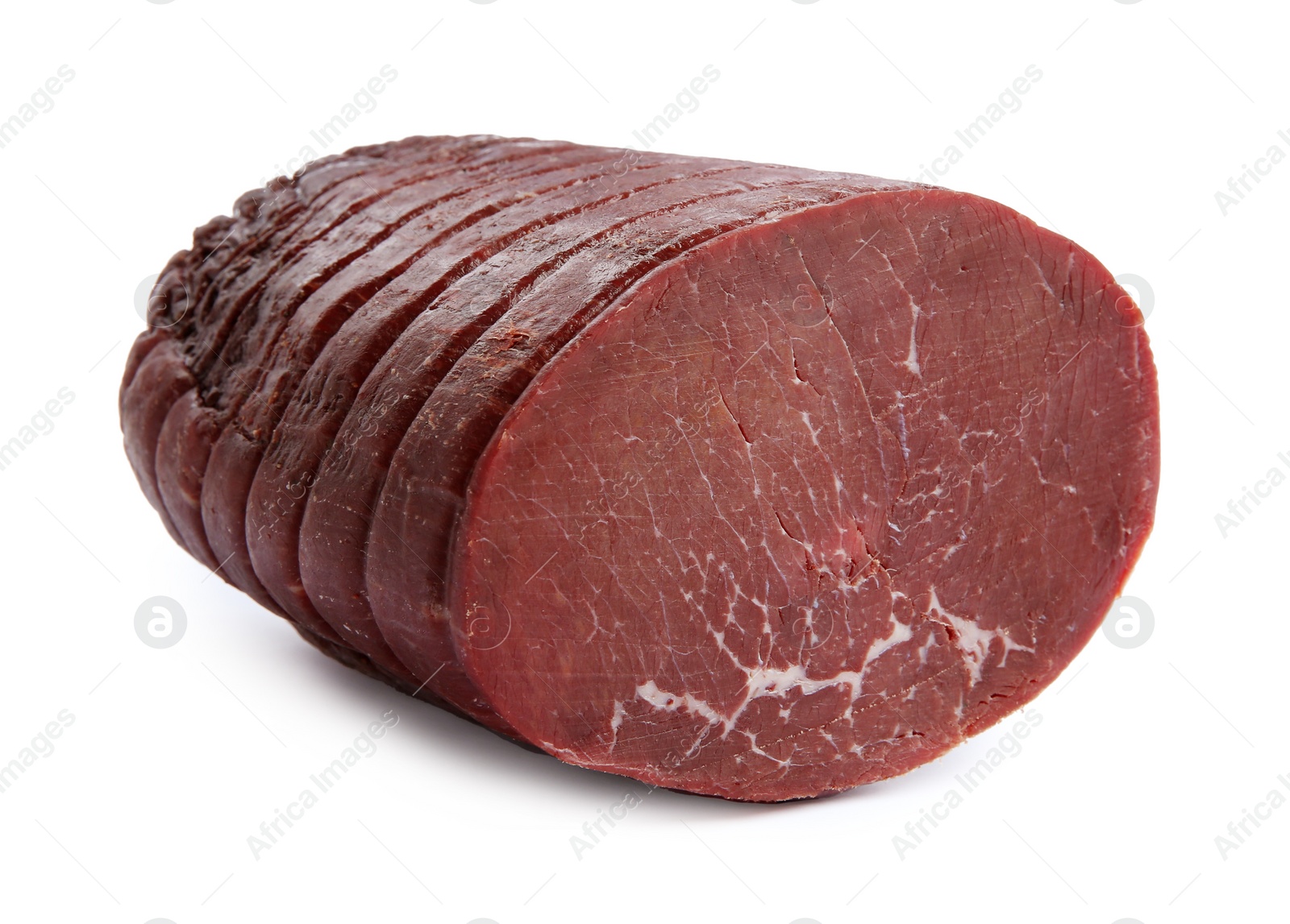 Photo of Tasty fresh dry bresaola isolated on white