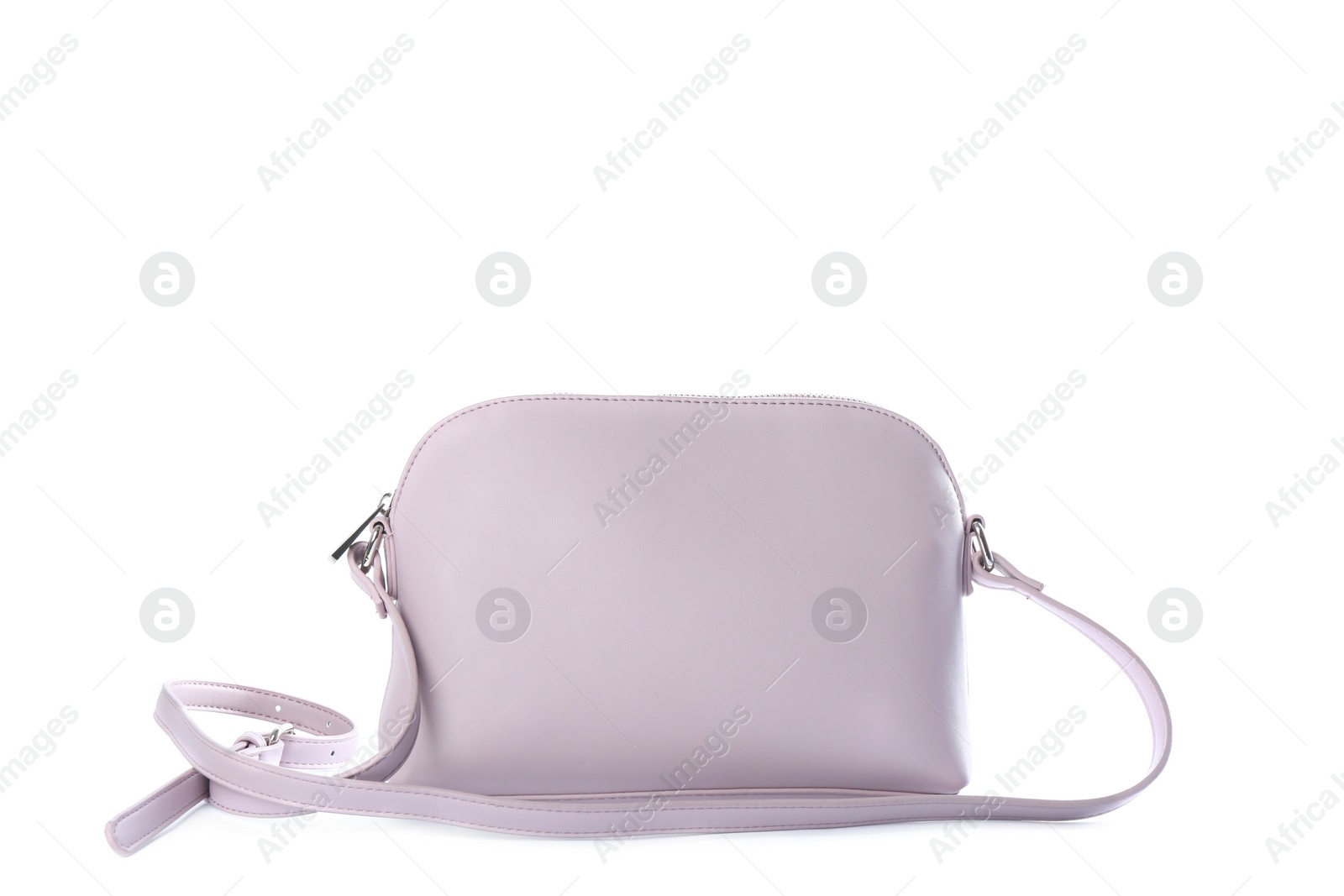 Photo of Stylish pink leather bag isolated on white