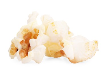 Photo of Fresh popcorn isolated on white. Tasty snack