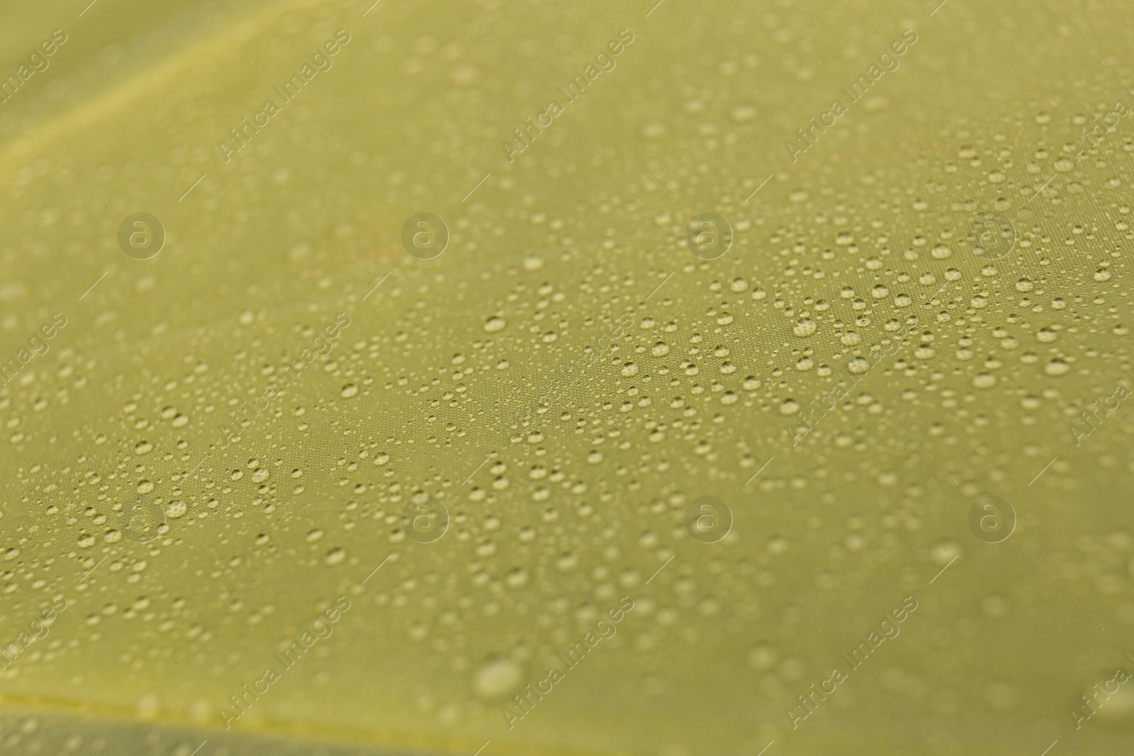 Photo of Closeup view of yellow umbrella with rain droplets