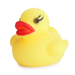 Adorable yellow toy duck isolated on white