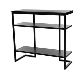 Photo of Stylish console table on white background. Interior element