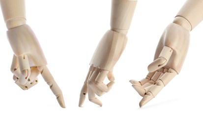 Image of Set with wooden hands of mannequins on white background