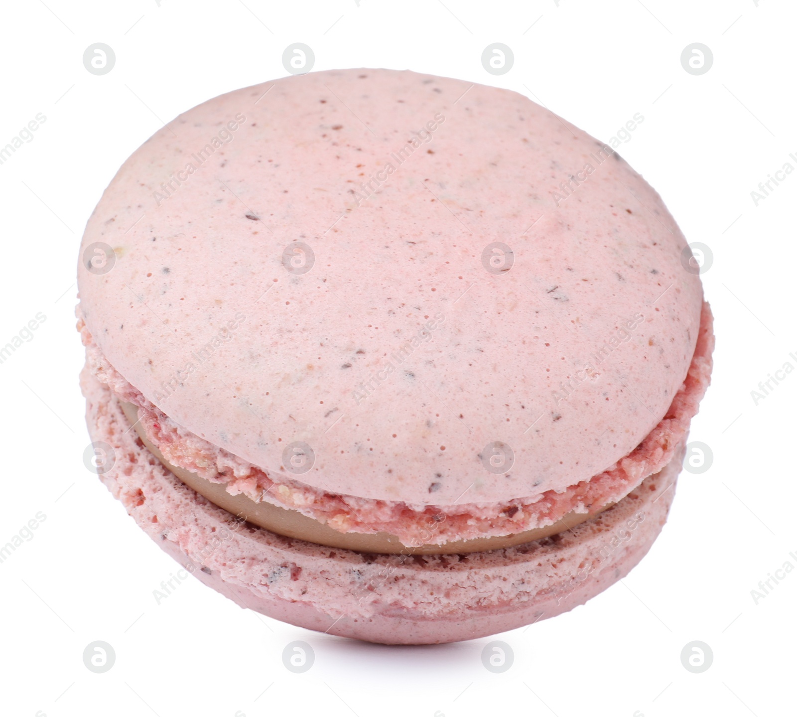 Photo of Pink macaron isolated on white. Delicious dessert