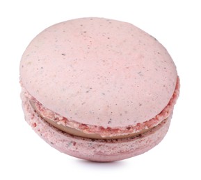 Photo of Pink macaron isolated on white. Delicious dessert