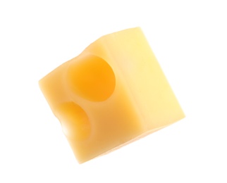 Photo of Cube of delicious cheese isolated on white