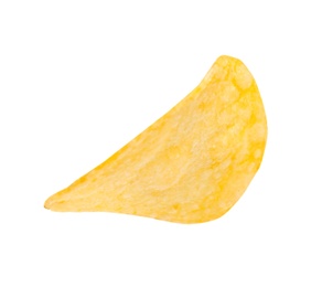 Tasty crispy potato chip on white background