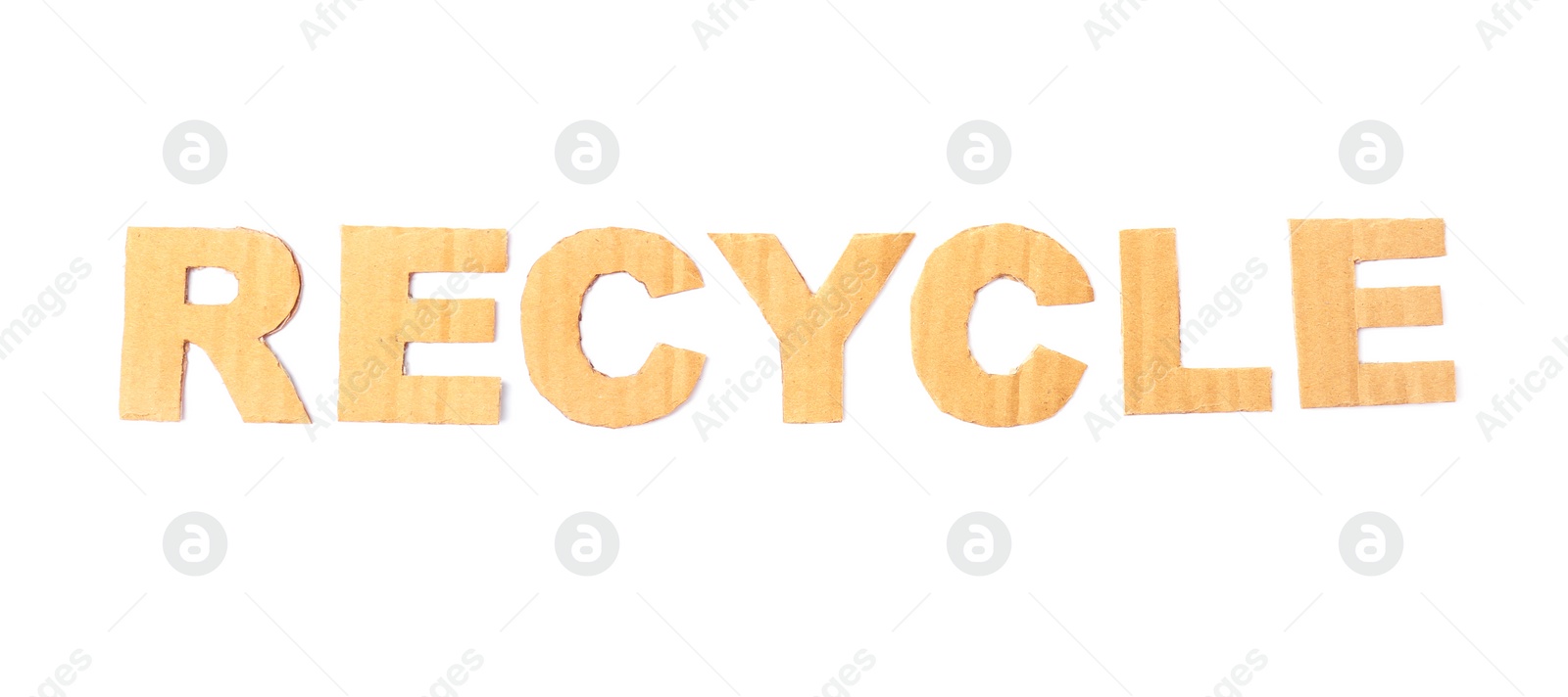 Photo of Word "Recycle" made of cardboard letters on white background