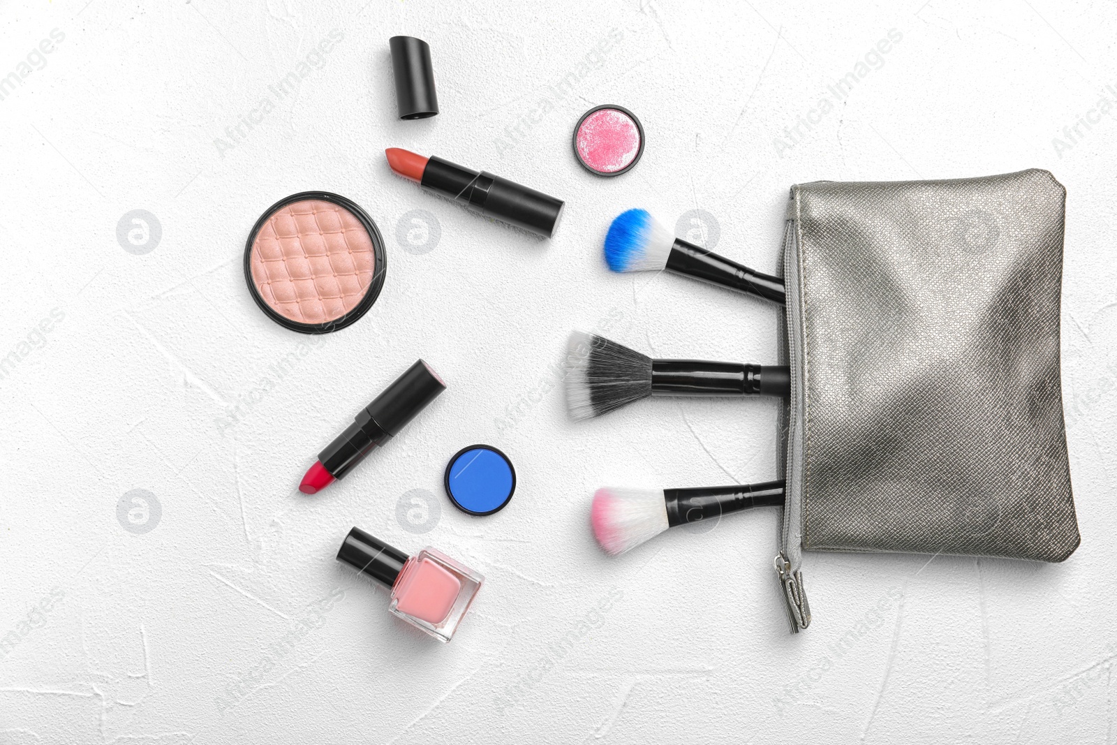 Photo of Flat lay composition with cosmetic products on light background