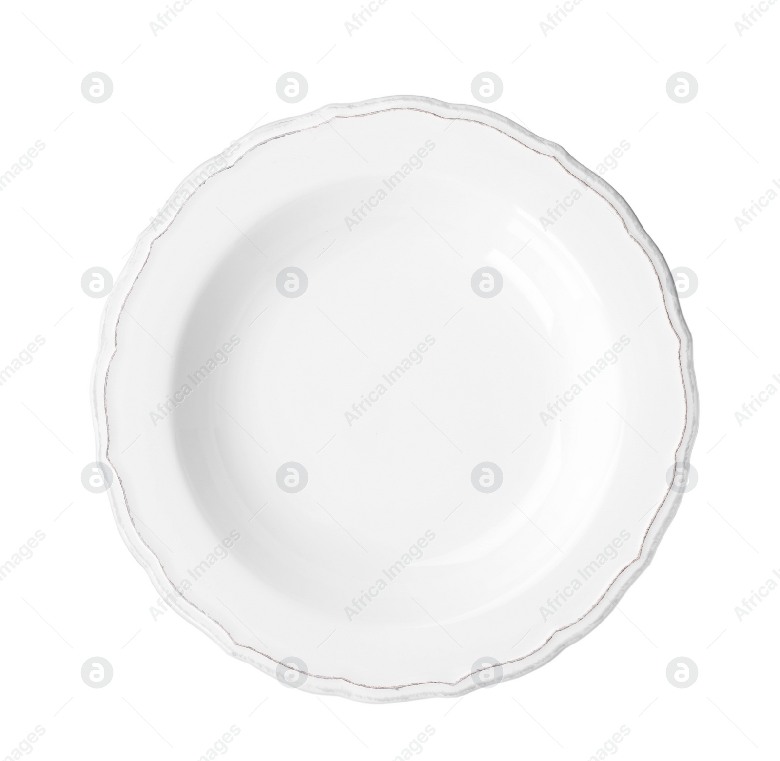 Photo of Ceramic plate with space for text on white background, top view. Washing dishes