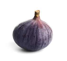 Whole ripe purple fig on white background