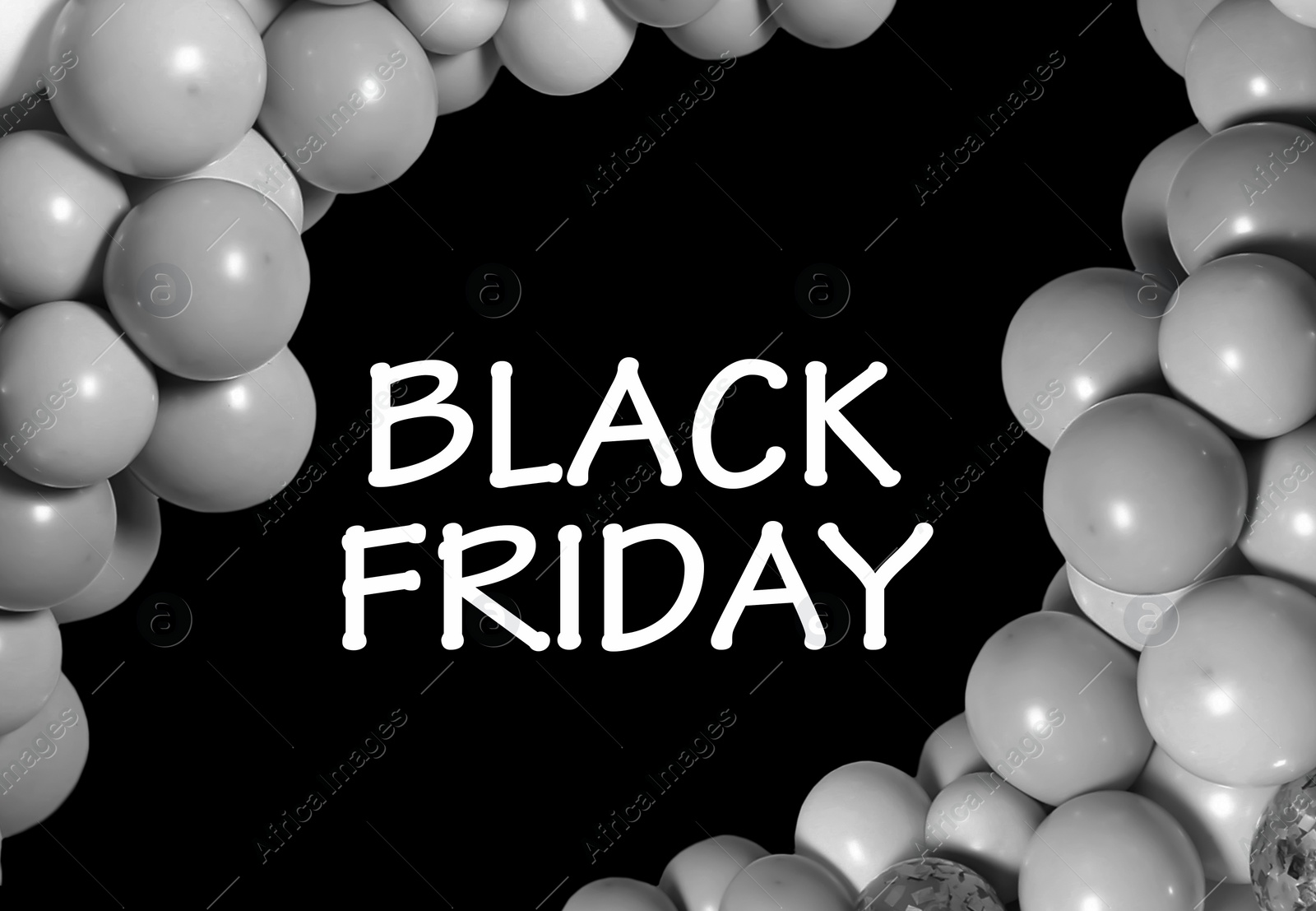 Image of Text BLACK FRIDAY and balloons on dark background