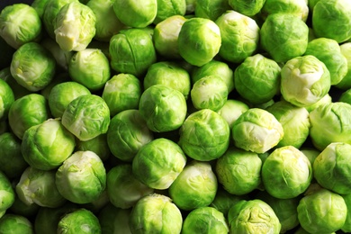 Photo of Pile of fresh Brussels sprouts as background