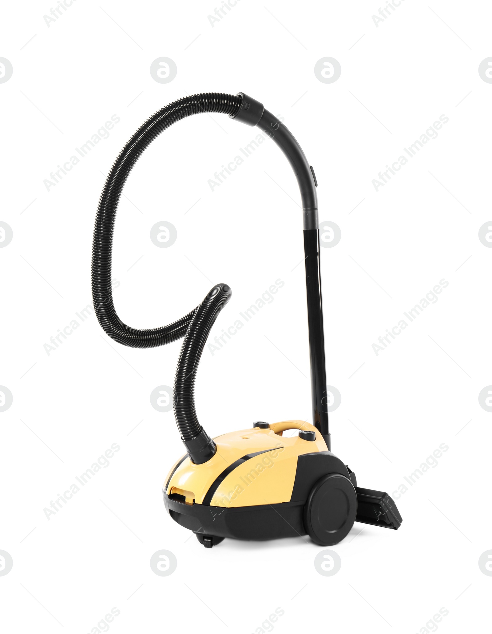 Photo of Modern yellow vacuum cleaner isolated on white