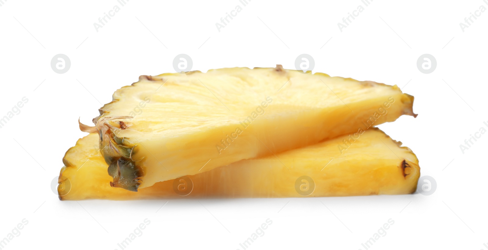 Photo of Slices of tasty juicy pineapple on white background