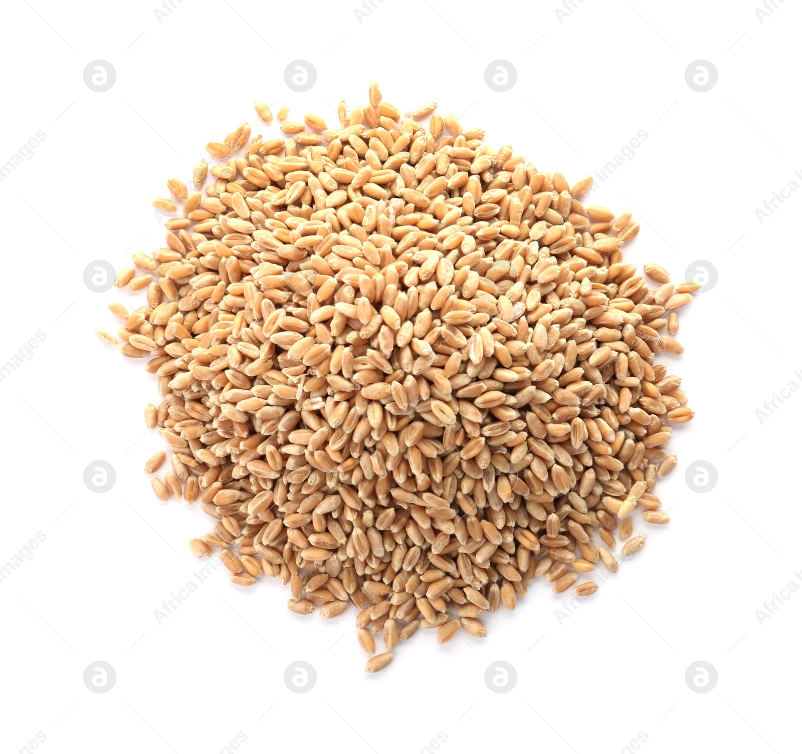 Photo of Raw wheat on white background. Healthy grains and cereals