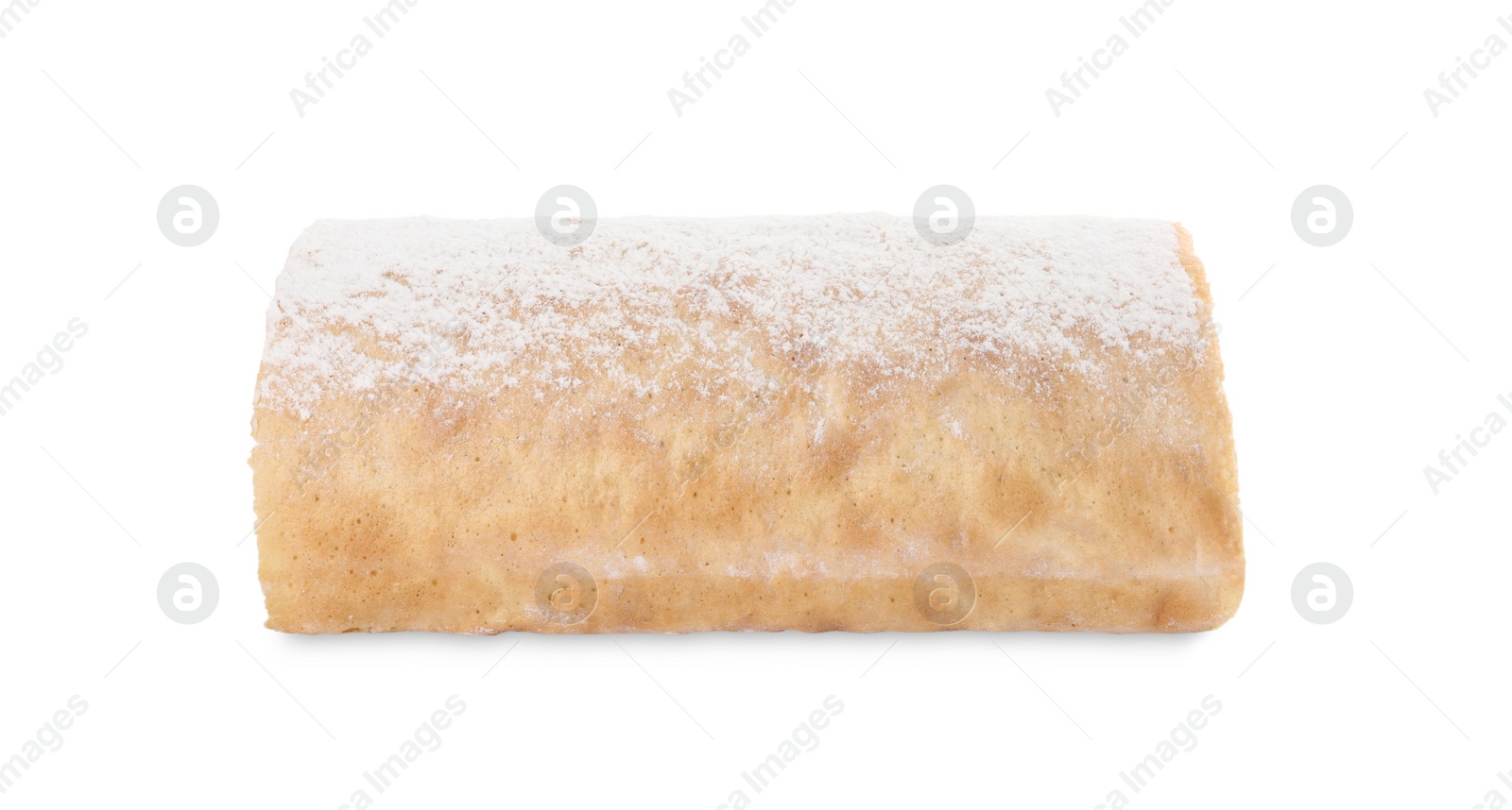 Photo of Delicious sponge cake roll on white background