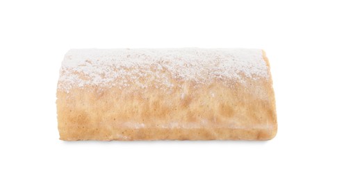 Photo of Delicious sponge cake roll on white background