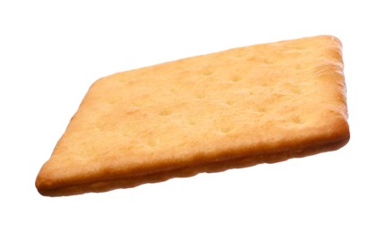 Photo of Tasty dry square cracker isolated on white