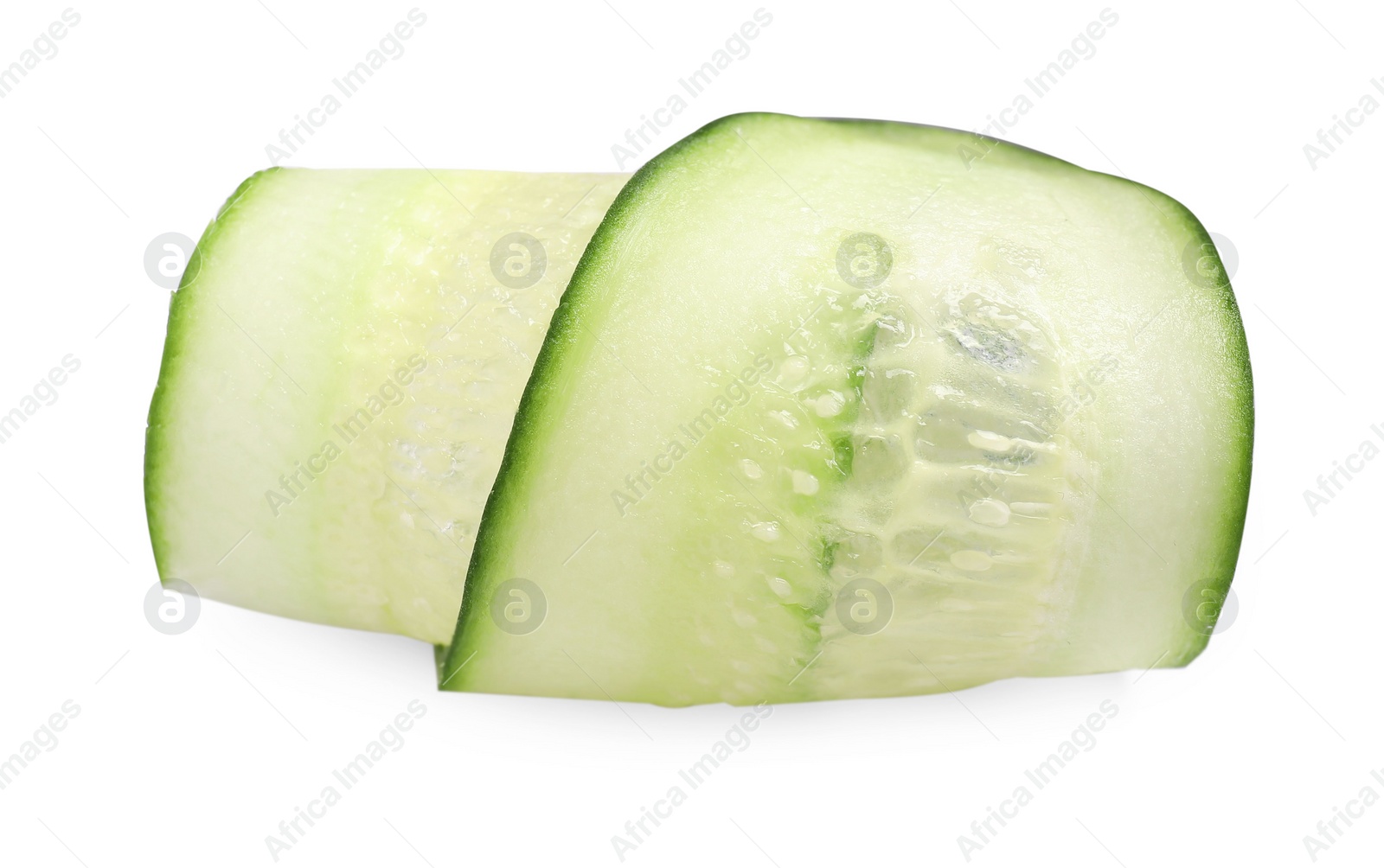 Photo of Slice of fresh cucumber isolated on white