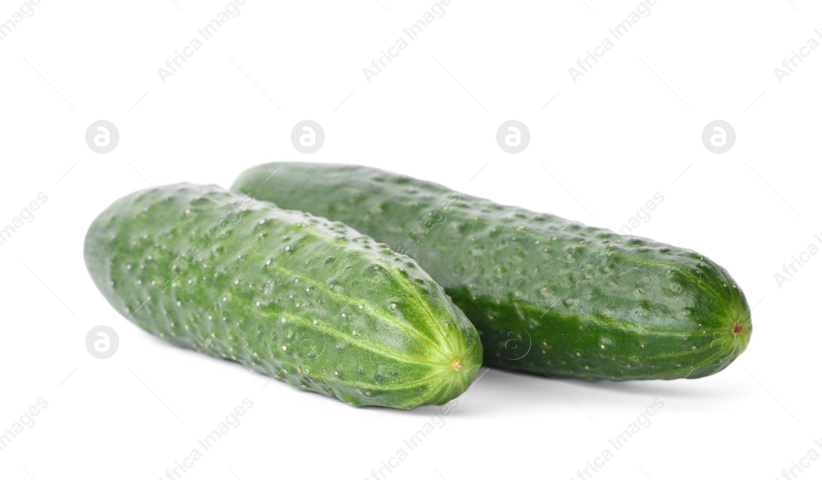 Photo of Fresh green cucumbers on white background