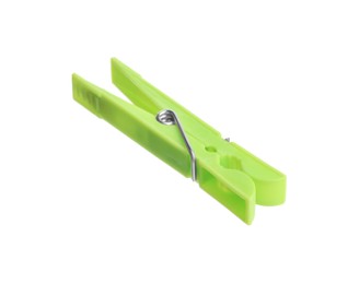 Bright green plastic clothespin isolated on white