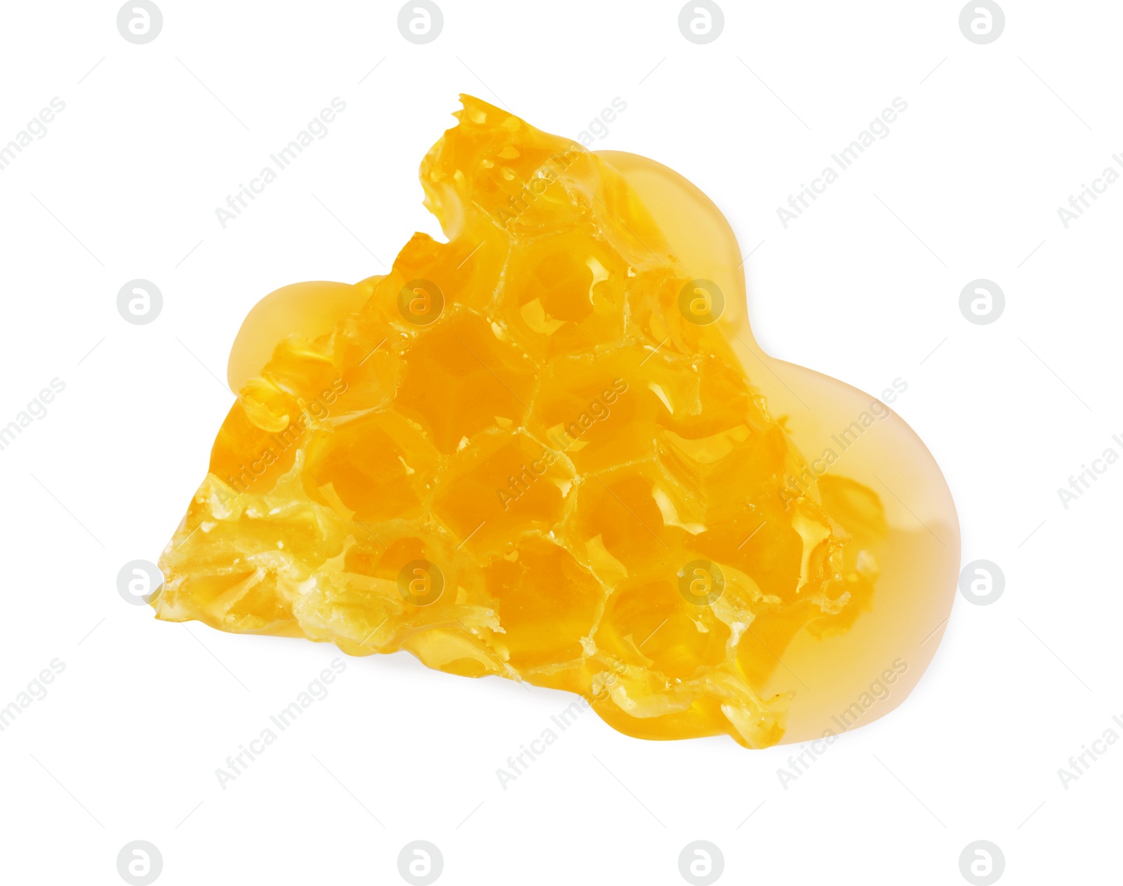 Photo of Piece of natural honeycomb with tasty honey isolated on white, top view