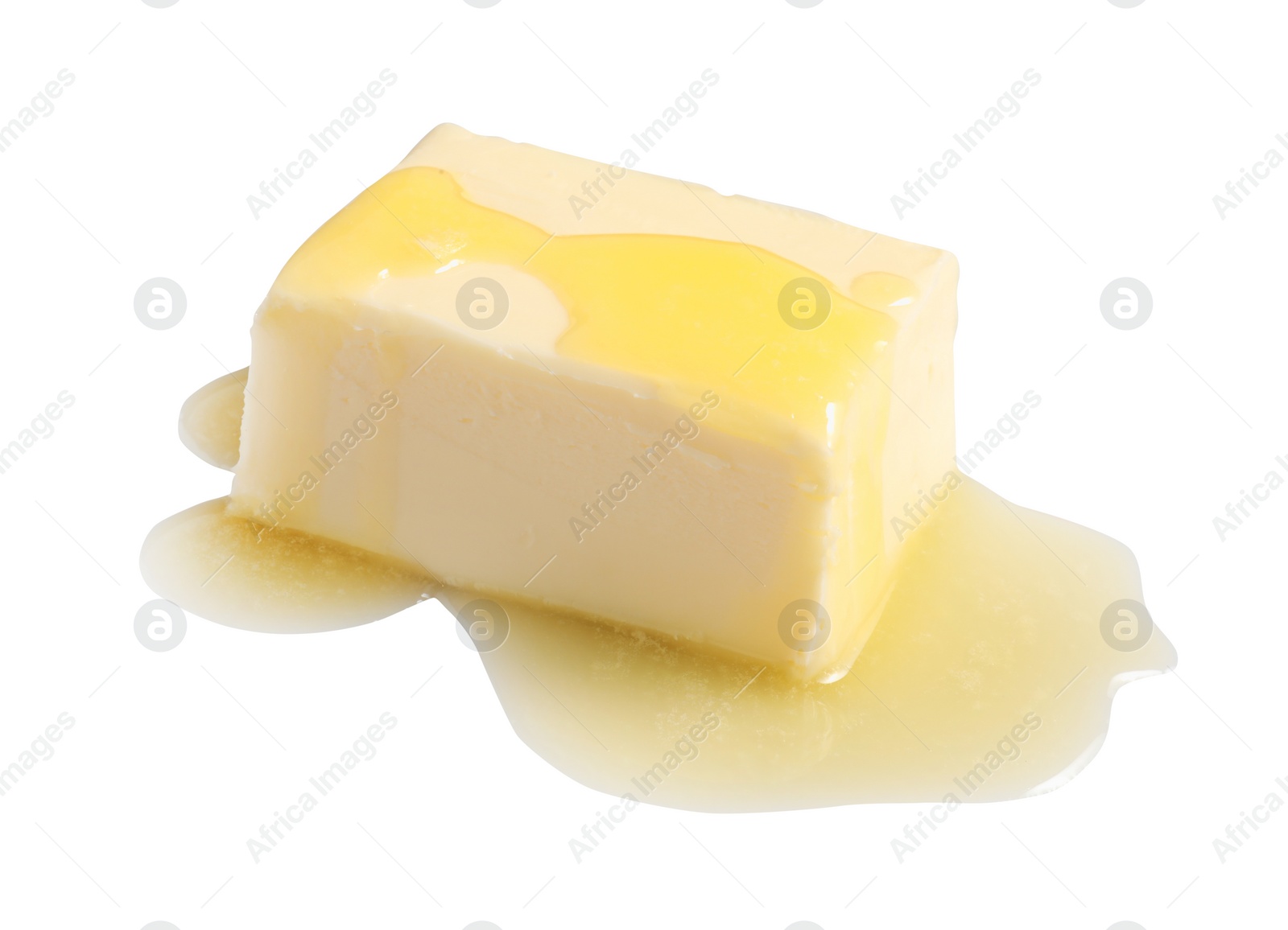 Photo of Piece of melting butter on white background