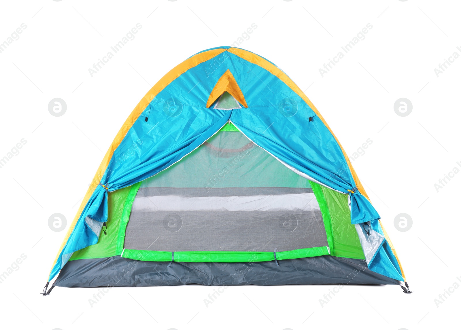 Photo of Colorful tourist tent on white background