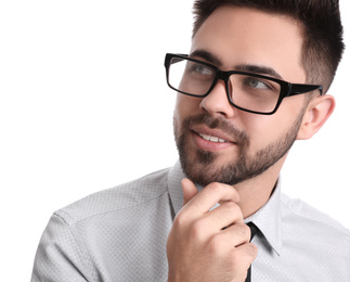 Photo of Portrait of young businessman on white background