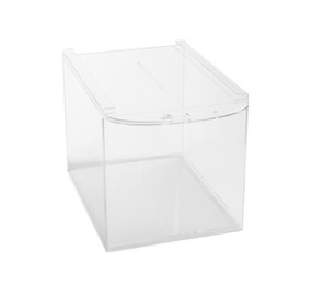 One transparent ballot box isolated on white