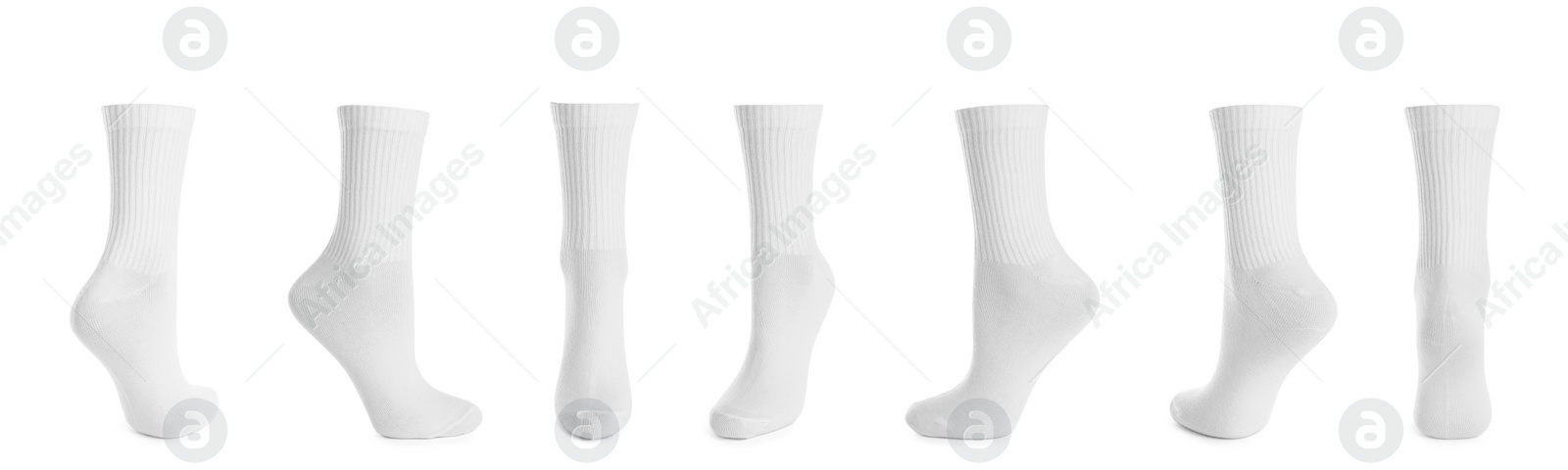 Image of Set with socks on white background. Banner design