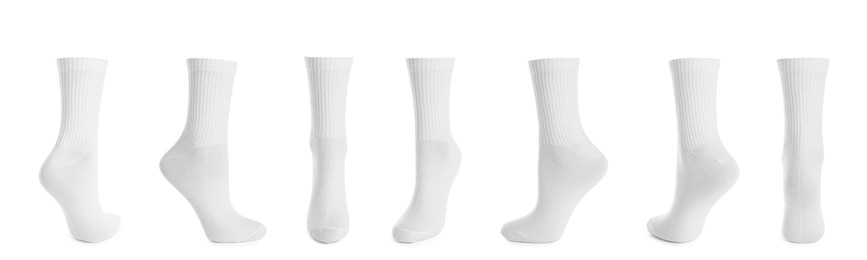 Set with socks on white background. Banner design