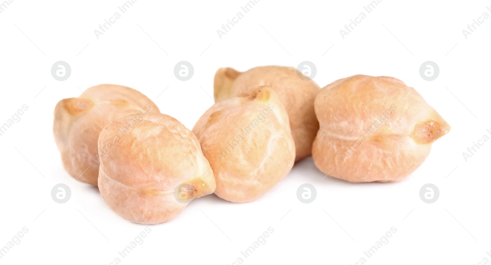 Photo of Pile of chickpeas on white background. Natural food