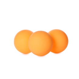 Photo of Orange plastic balls for table tennis on white background