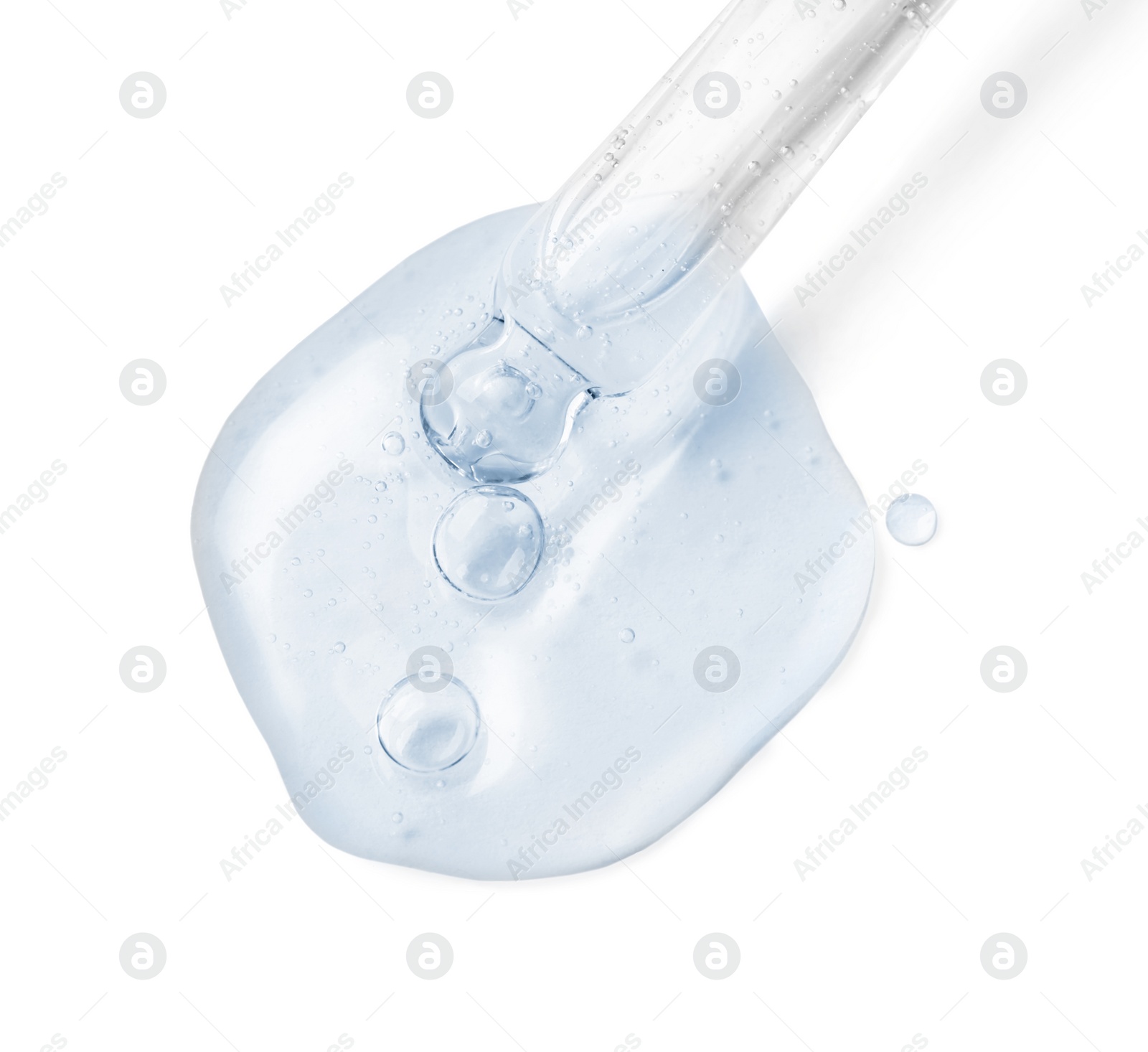 Image of Dropper with serum on white background, top view. Skin care product