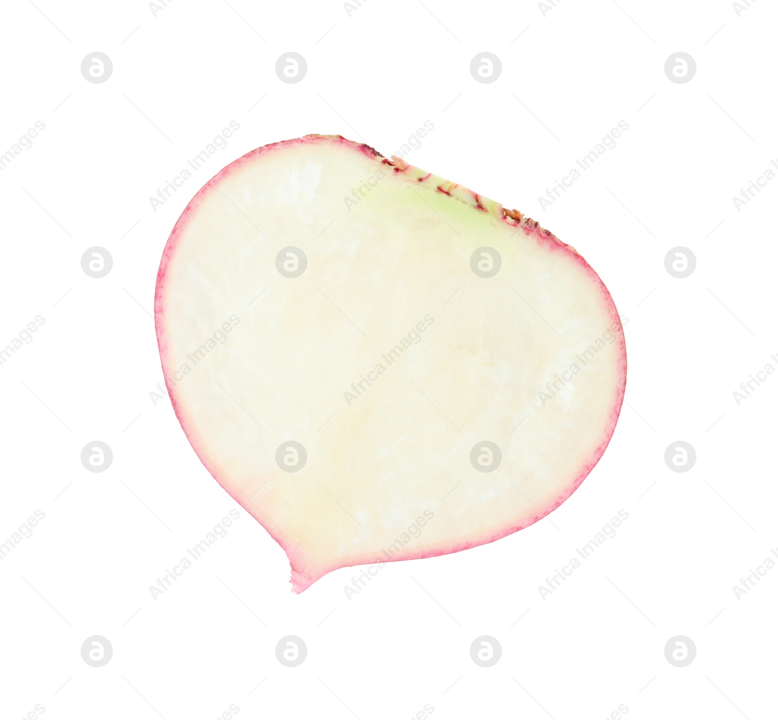 Photo of Half of cut fresh ripe turnip on white background