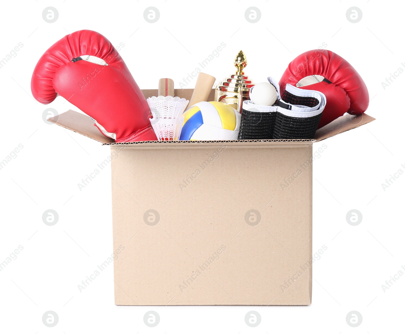 Photo of Box of unwanted stuff isolated on white