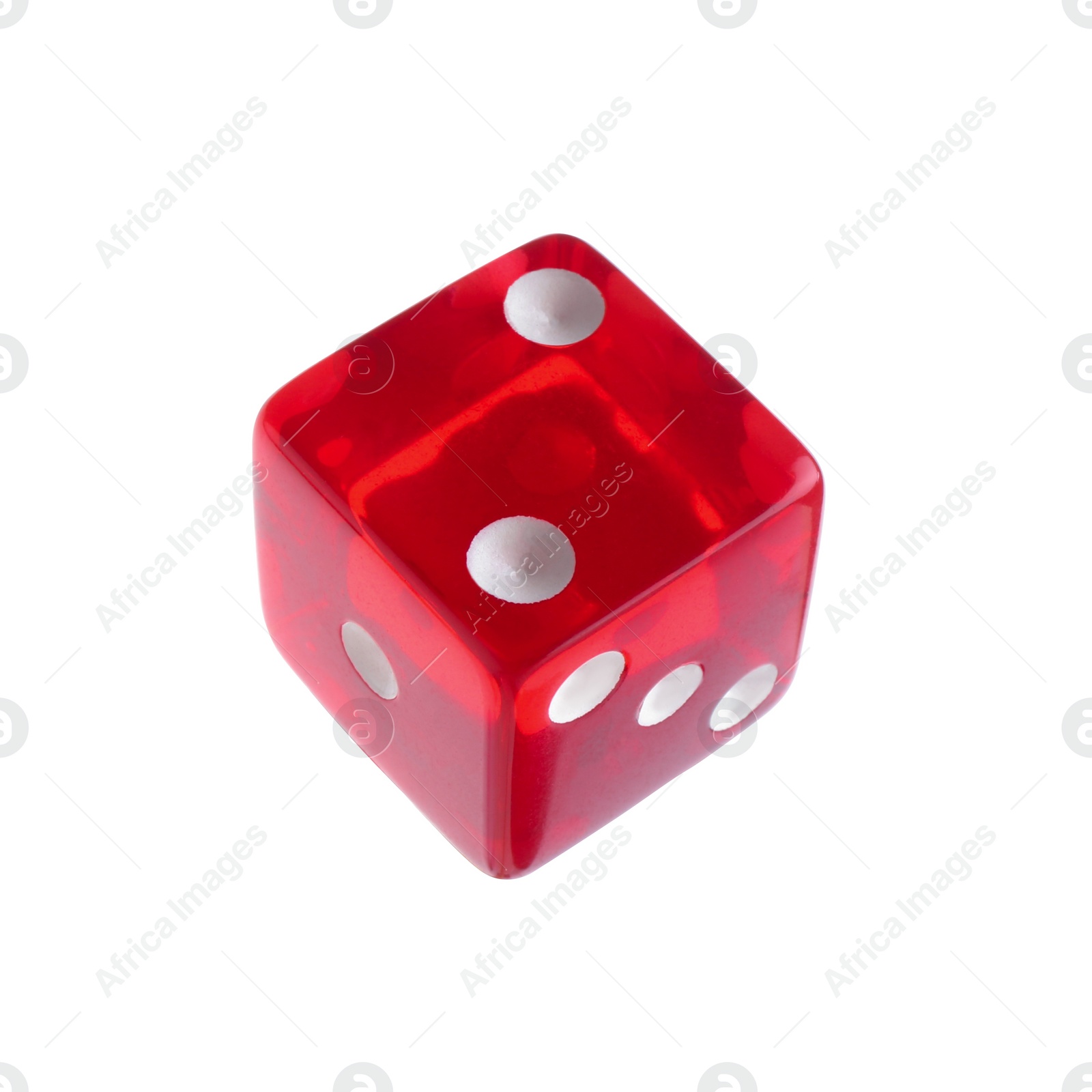 Photo of One red game dice isolated on white