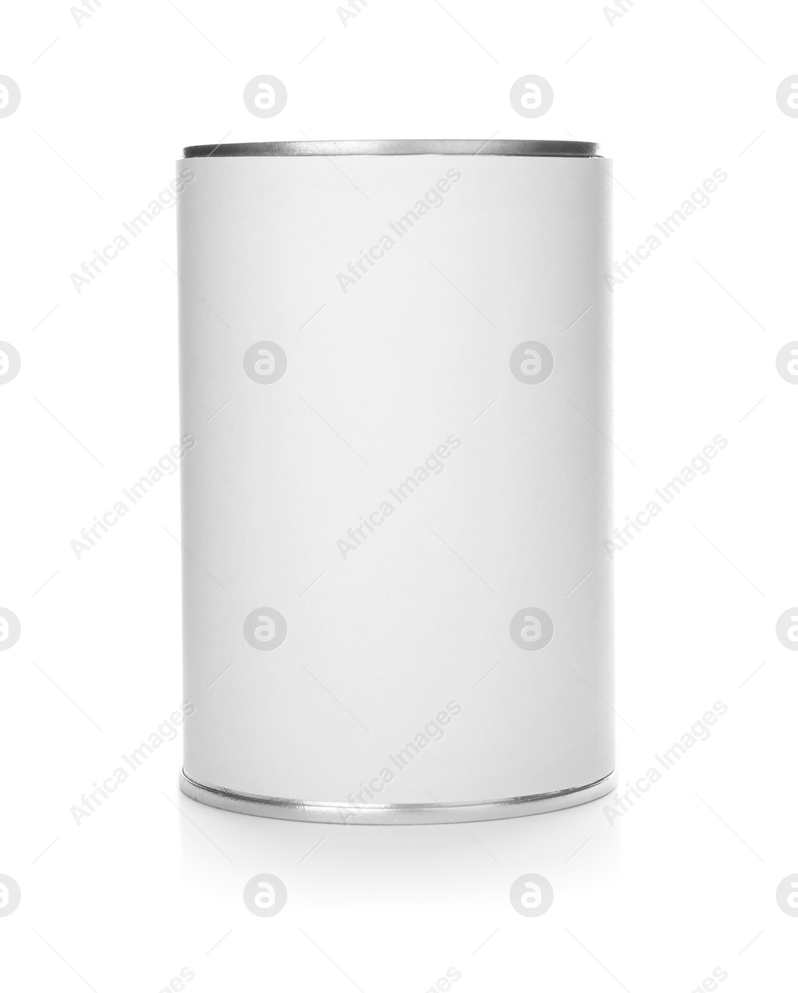 Photo of Mockup of tin can on white background