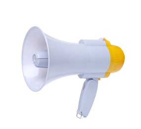 Photo of Electronic megaphone on white background